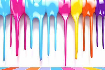 Colorful dripping paint in vibrant yellow, pink, and turquoise on a white background, abstract artistic design and creative concept