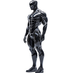 Futuristic Black Robot Figure Isolated on Transparent Background Display