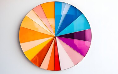 Obraz premium A vibrant circular artwork showcasing a spectrum of colors arranged in a radiant pie chart design, adding a modern touch to any creative space or digital project.