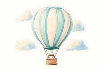 Colorful Hot Air Balloon Flying in a Clear Sky with Soft Clouds Above