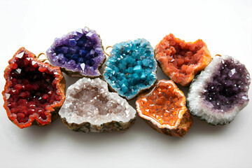 Colorful Natural Gemstone Geodes with Brilliant Crystals and Unique Shapes