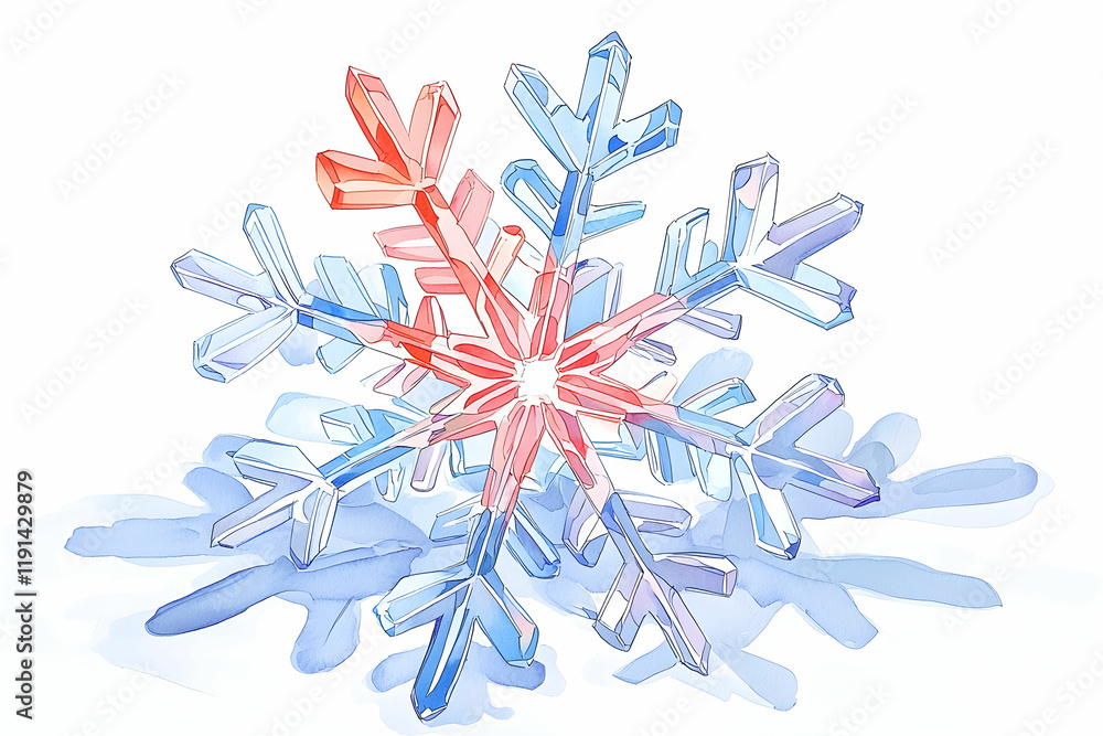 Poster crystal clear snowflake design with colorful highlights and soft shadows