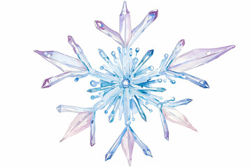 Beautiful Transparent Snowflake with Colorful Crystals and Details