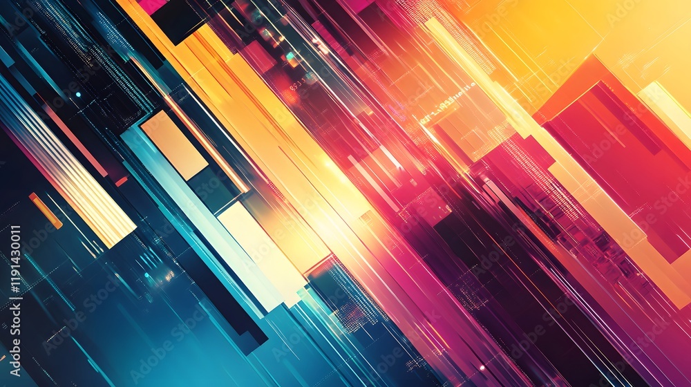 Poster vibrant abstract composition showcasing colorful geometric shapes and dynamic lines. this artwork co
