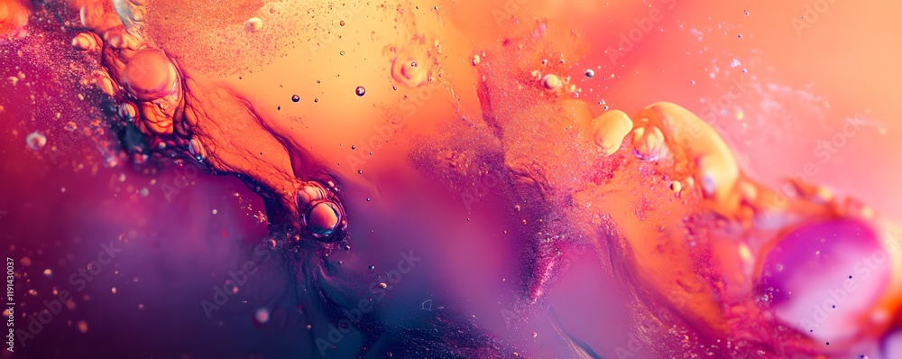 Poster vibrant abstract background with colorful liquid patterns and bubbles.