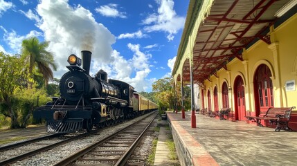 Vintage Steam Train at a Historic Station
