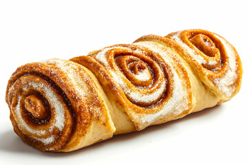 Fototapeta premium Freshly Baked Cinnamon Roll on White Background with Swirls and Sugar