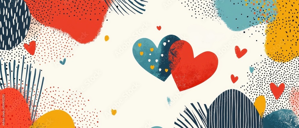 Poster colorful abstract pattern with hearts and dots in a vibrant design for background or decorative use