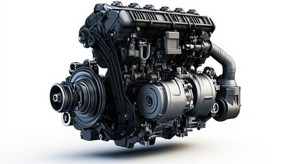 Isolated car engine on a white background with a clipping path