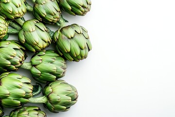 Fototapeta premium Fresh artichokes arranged artistically on clean surface, showcas