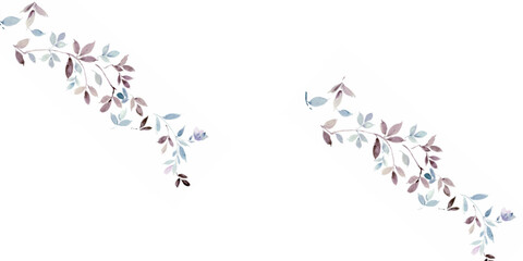 Watercolor autumn floral wreath symmetric frame. Pink, orange, gray, beige fall leaves, poppy flowers, wild branches.