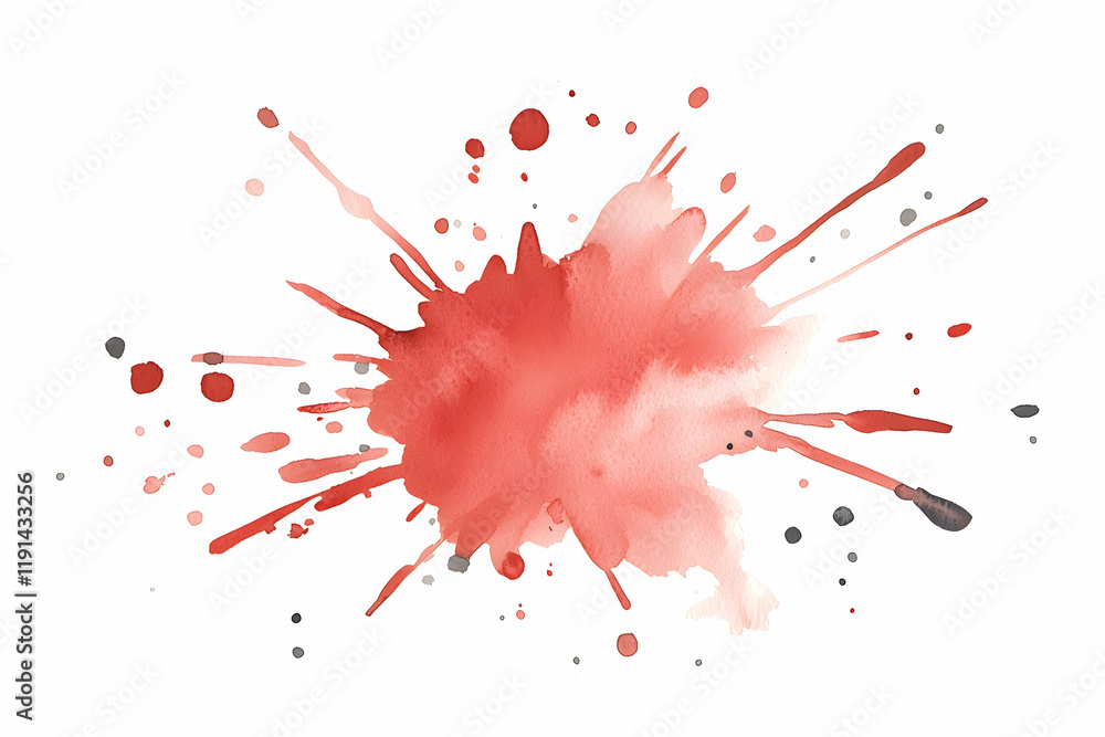 Poster vibrant red watercolor splash with dynamic splatter effect on white background
