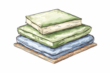 Stack of Soft Cushions in Various Colors on Wooden Base for Comfort