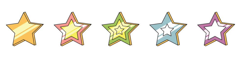 Obraz premium Retro vector star icon set. Superstar, popularity, famous legend, award. Retro design elements and signs for party.