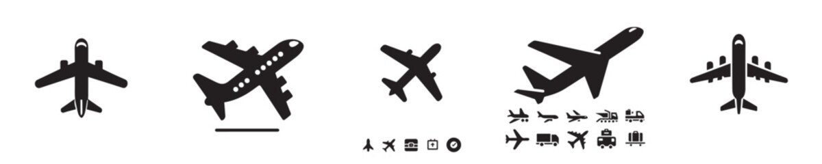 vector set of silhouette airplane icons