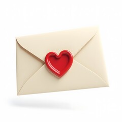 3D-rendered love letter envelope with a red wax seal in the shape of a heart