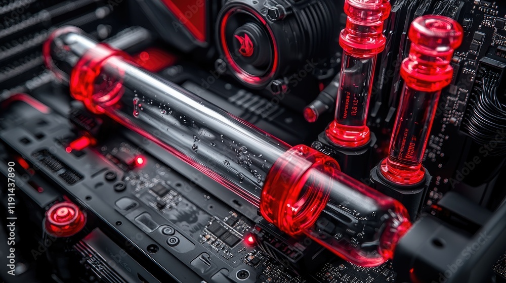 Poster red liquid cooled custom gaming computer system