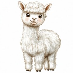 Fototapeta premium Cute watercolor alpaca isolate on white background, adorable concept