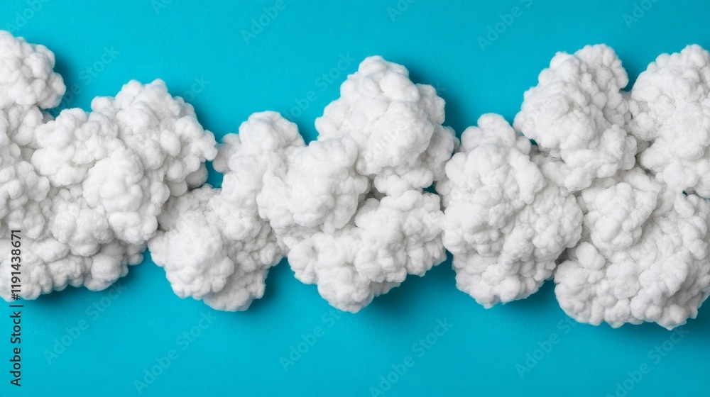 Poster cloud line on blue: a vibrant blue background is playfully adorned with a continuous line of fluffy 