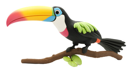 Fototapeta premium toucan on top of branch isolated on white background