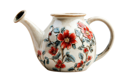 Colorful ceramic watering can transparent background