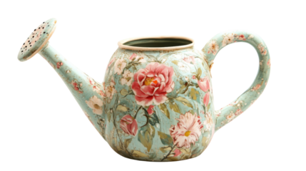 Colorful ceramic watering can transparent background