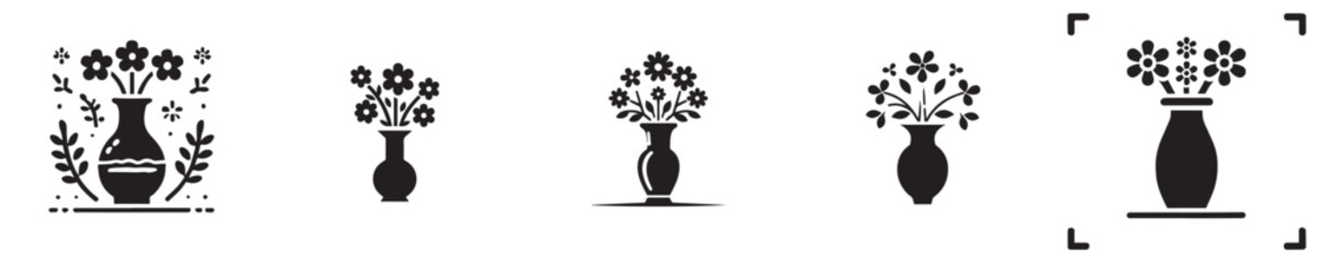 vector set of flower vases silhouettes