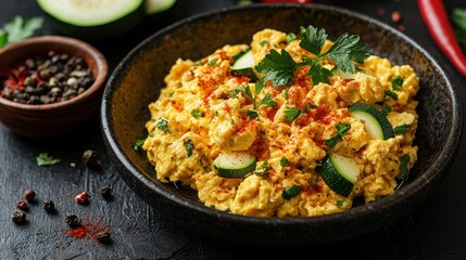 Delicious Scrambled Eggs with Zucchini and Paprika