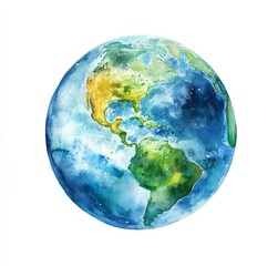 Watercolor earth planet isolate on white background