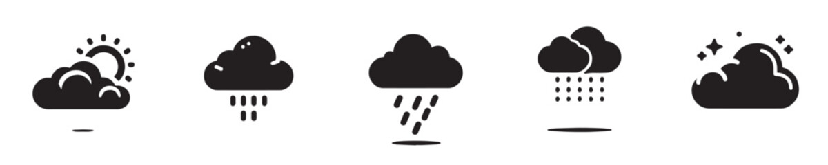 vector set of silhouette cloud icons