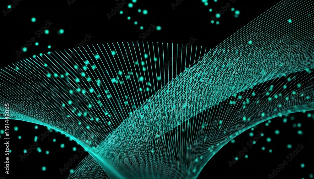 Aufkleber abstract futuristic green digital wave pattern, illuminated dots forming a peak, concept of data flow, networks, and visualization

