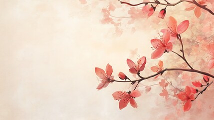 Delicate Peach Blossoms Branch Watercolor Art