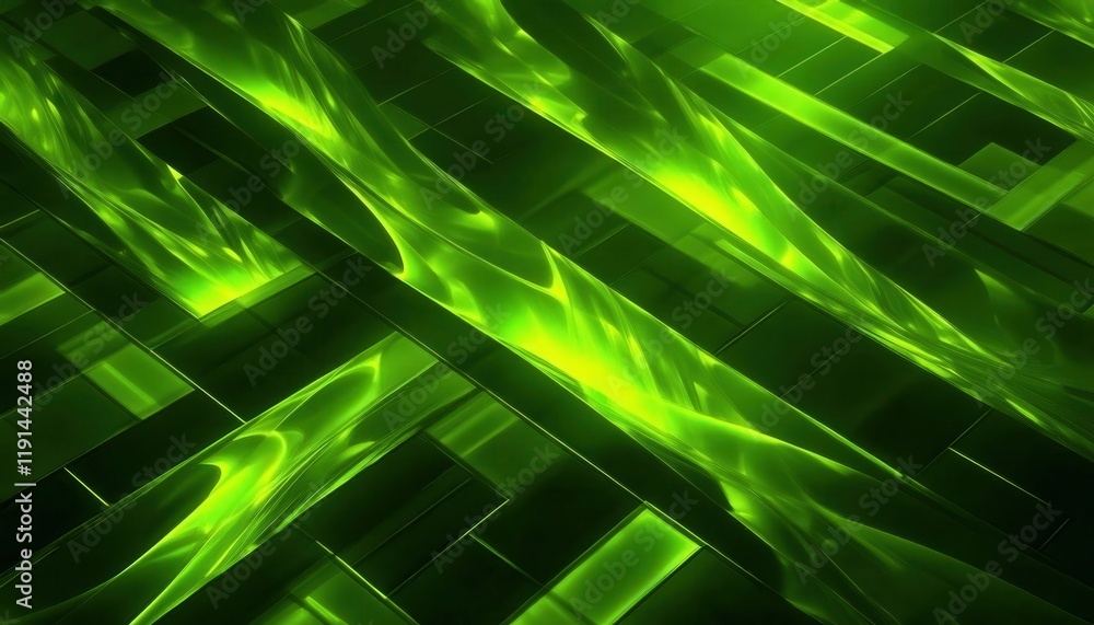 Fototapete dynamic geometric green abstract with glowing intersecting lines and luminous patterns for technology background or designs

