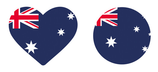 Australia national flag in heart and circle shapes background