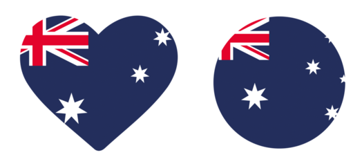 Australia national flag in heart and circle shapes background