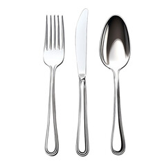 Silver Cutlery Set Fork Knife Spoon Isolated on Transparent Background