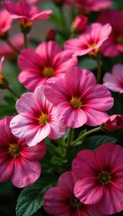 Obraz premium Cascade of pink calibrachoa, red & yellow center, lush display, bloom, yellow