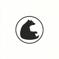 Sitting bear silhouette, circle logo, white background, design element