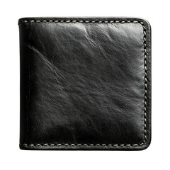 Black Leather Wallet Isolated on Transparent Background for Stock Imagery