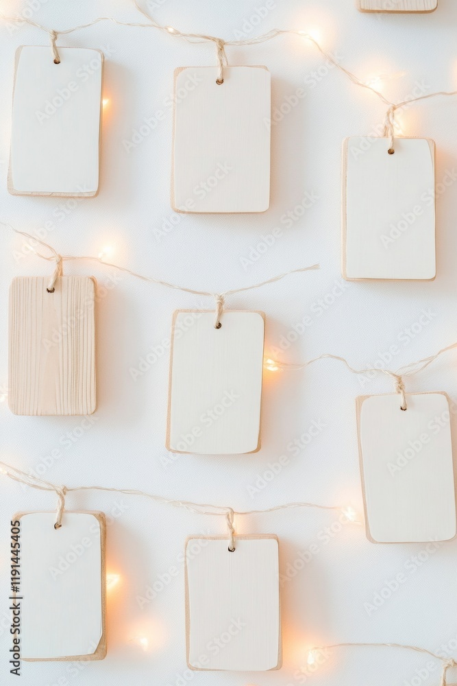 Aufkleber Handmade Name Tags with String Lights Cozy and Creative Display Concept