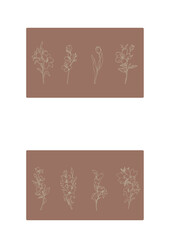 Flowers drawn by hand line, logo for design, on white background, Mocha Mousse colors - Pantone colors of 2025

