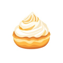 Vibrant flat illustration of a choux pastry in a minimalist style, featuring bold colors against a clean white background. Perfect for sweet treat-themed designs and culinary projects.