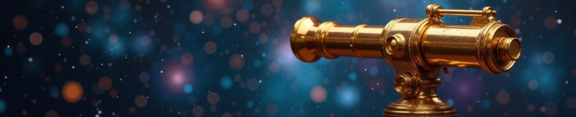 Fototapeta premium Elegant gold & bronze telescope, celestial detail, shimmer, night sky