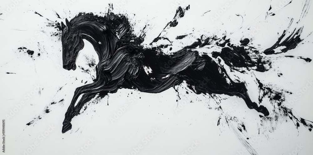 Wall mural An energetic black ink splash creates an abstract design on a light-colored canvas