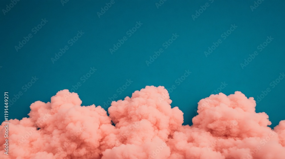 Poster pink clouds on teal: a whimsical and abstract image featuring a vibrant cluster of soft pink clouds 