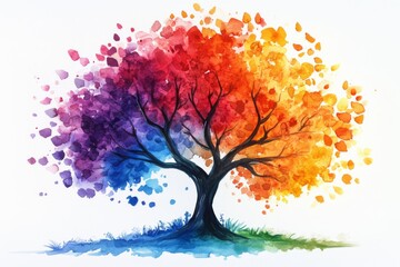 Watercolor rainbow tree clipart