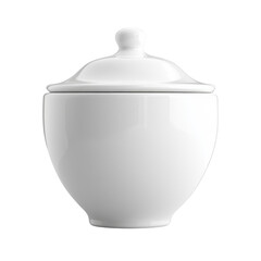 Elegant White Porcelain Bowl with Lid Isolated on Transparent Background