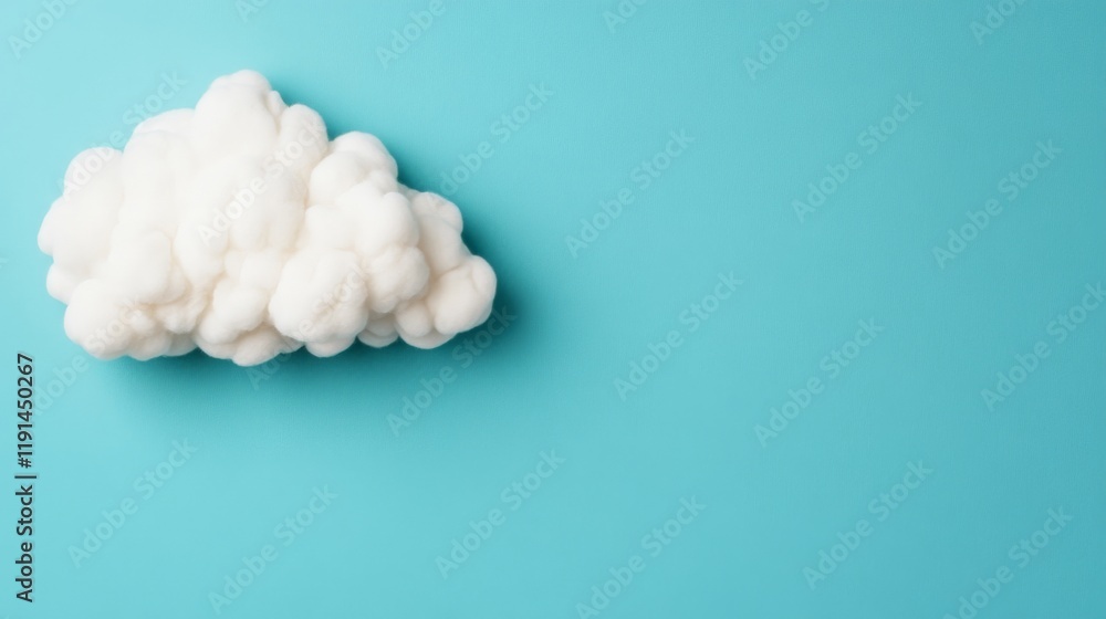 Poster cloud in blue: a single white cloud floats on a vibrant blue backdrop, creating a minimalist and ser