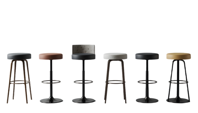  Set of stylish bar stools on transparent background