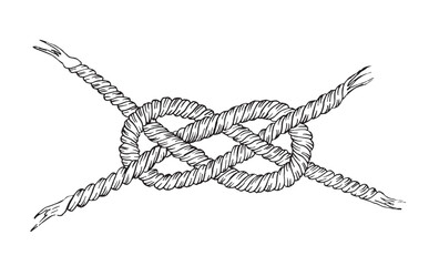 Rope knot drawing. Square knot vector illustration.